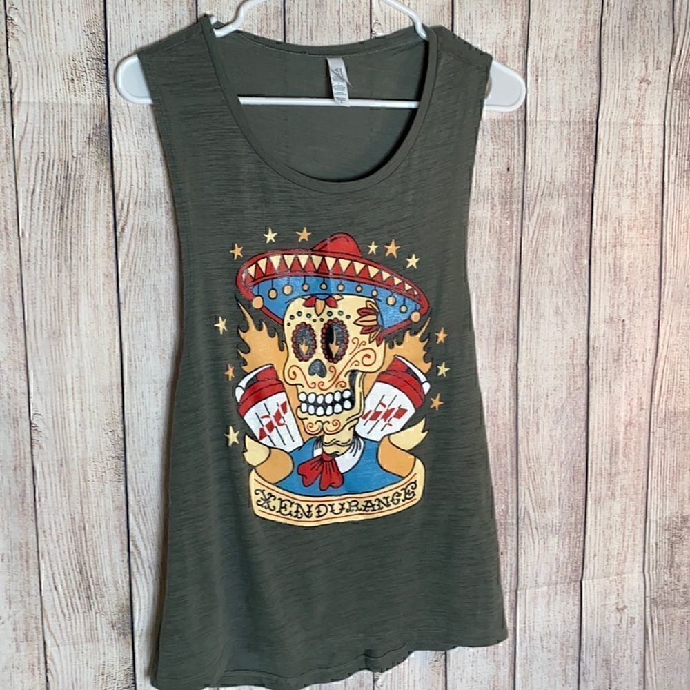 ‎Bella Tank top womens size Small Mexican Skull Graphic tattoo print fiesta